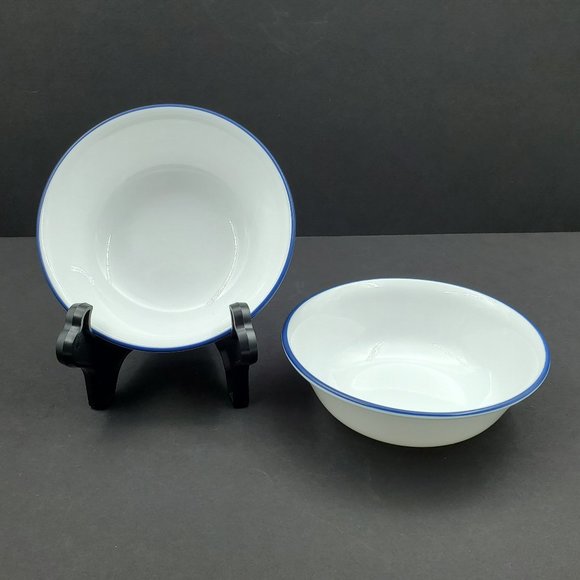 Corelle Other - Corelle Classic Cafe Blue Soup Cereal Bowls White Bowls with  Navy Band Trim
